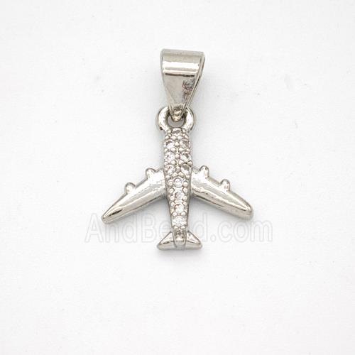 Copper Airplane Pendant Micropave Zirconia Platinum Plated