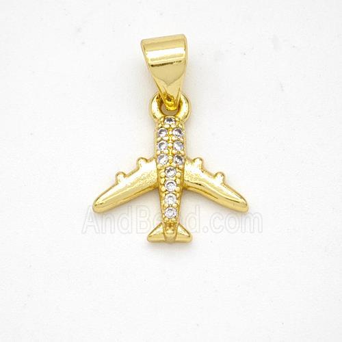 Copper Airplane Pendant Micropave Zirconia Gold Plated