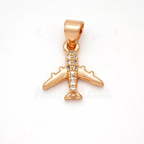 Copper Airplane Pendant Micropave Zirconia Rose Gold