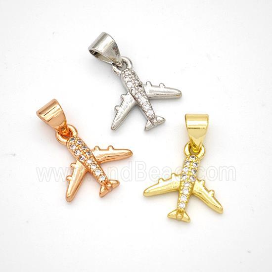 Copper Airplane Pendant Micropave Zirconia Mixed