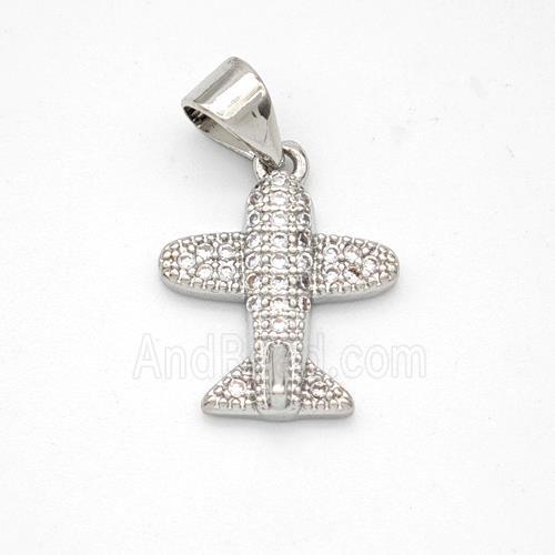 Copper Airplane Pendant Micropave Zirconia Platinum Plated