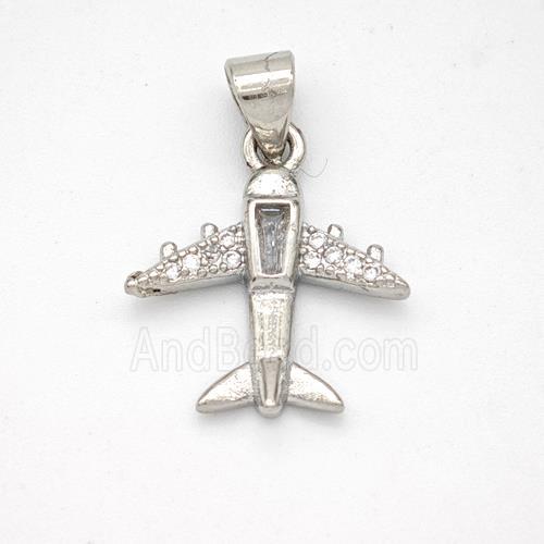 Copper Airplane Pendant Micropave Zirconia Platinum Plated
