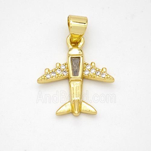 Copper Airplane Pendant Micropave Zirconia Gold Plated