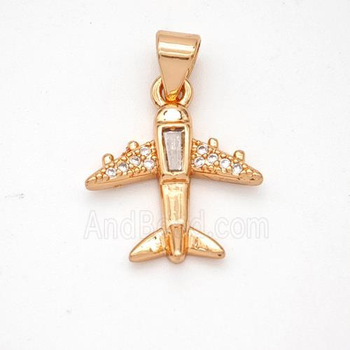 Copper Airplane Pendant Micropave Zirconia Rose Gold