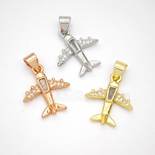 Copper Airplane Pendant Micropave Zirconia Mixed
