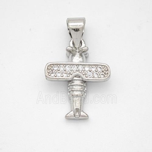 Copper Airplane Pendant Micropave Zirconia Platinum Plated