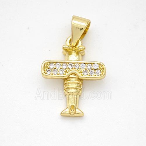 Copper Airplane Pendant Micropave Zirconia Gold Plated