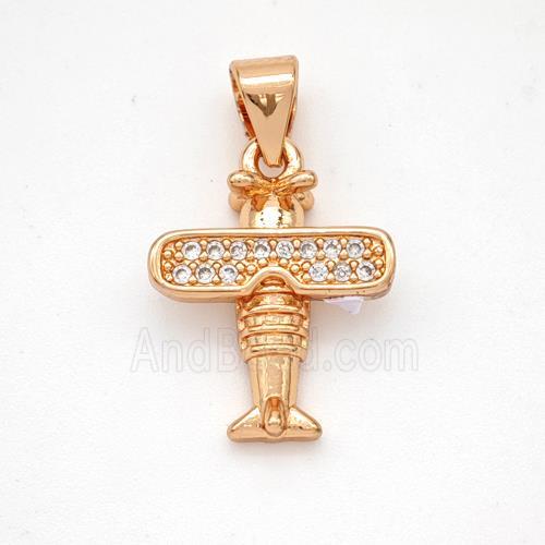 Copper Airplane Pendant Micropave Zirconia Rose Gold