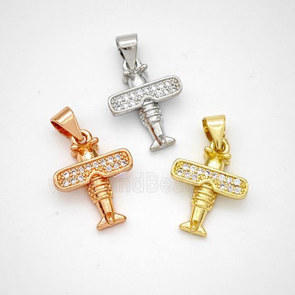 Copper Airplane Pendant Micropave Zirconia Mixed