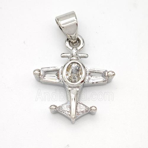 Copper Airplane Pendant Micropave Zirconia Platinum Plated