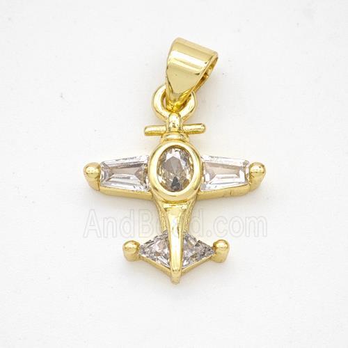 Copper Airplane Pendant Micropave Zirconia Gold Plated