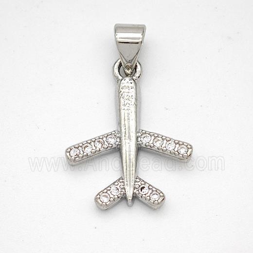 Copper Airplane Pendant Micropave Zirconia Platinum Plated