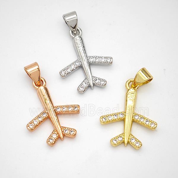 Copper Airplane Pendant Micropave Zirconia Mixed