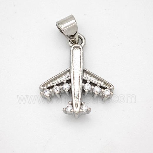 Copper Airplane Pendant Micropave Zirconia Platinum Plated