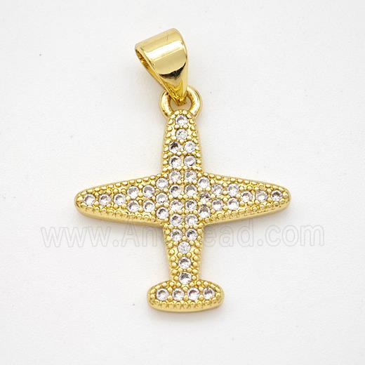 Copper Airplane Pendant Micropave Zirconia Gold Plated