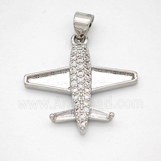Copper Airplane Pendant Micropave Zirconia Platinum Plated