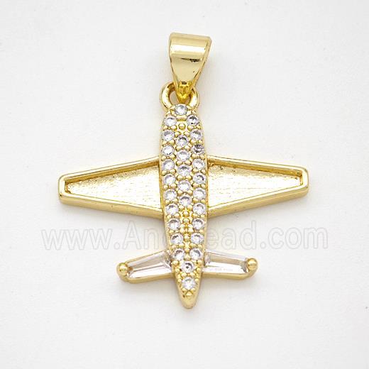 Copper Airplane Pendant Micropave Zirconia Gold Plated