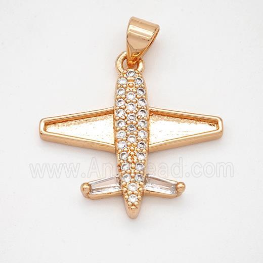 Copper Airplane Pendant Micropave Zirconia Rose Gold