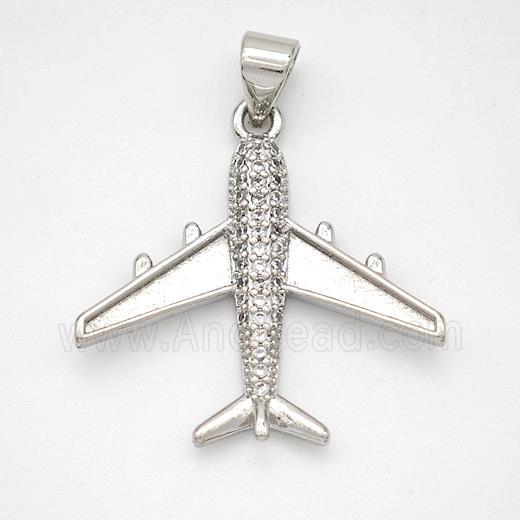 Copper Airplane Pendant Micropave Zirconia Platinum Plated