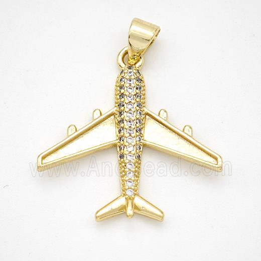 Copper Airplane Pendant Micropave Zirconia Gold Plated