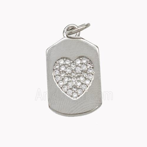 Copper Heart Pendant Micropave Zirconia Platinum Plated