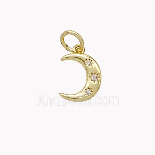 Copper Moon Pendant Micropave Zirconia Gold Plated