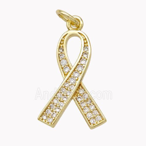 Copper Awareness Ribbons Pendant Micropave Zirconia Gold Plated