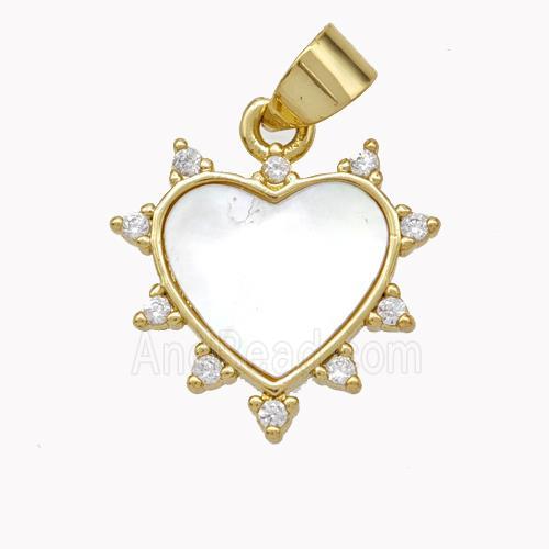 Copper Heart Pendant Pave Shell Zirconia Gold Plated