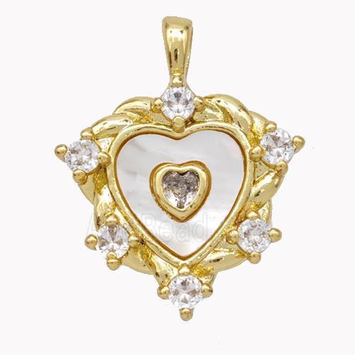 Copper Heart Pendant Pave Shell Zirconia Gold Plated