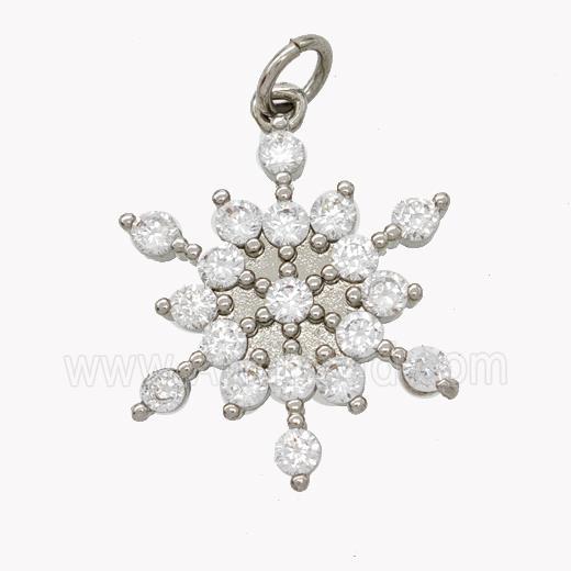 Copper Snowflake Pendant Micropave Zirconia Platinum Plated
