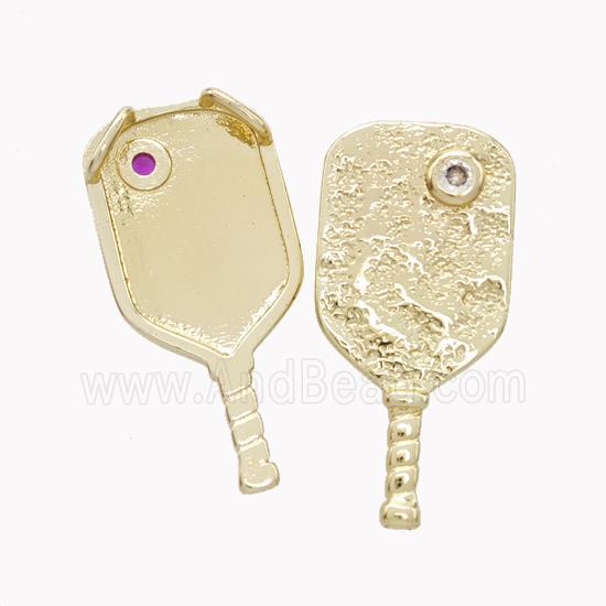 Copper Fan Pendant Pave Zirconia 2loops Gold Plated