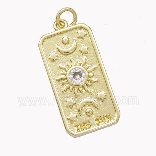 Copper Tarot Card Pendant Pave Zirconia Sun Moon Star Gold Plated