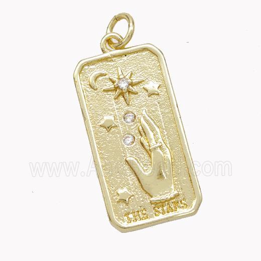 Copper Tarot Card Pendant Pave Zirconia Hand Star Gold Plated
