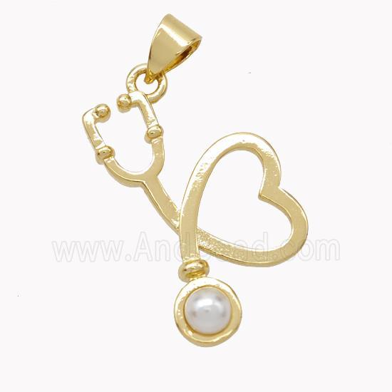 Copper Stethoscope Pendant Pave Pearlized Resin Gold Plated