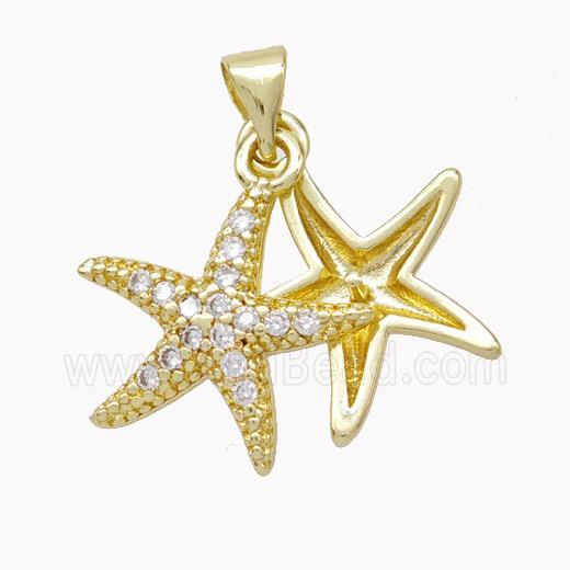 Copper Starfish Pendant Micropave Zirconia Gold Plated