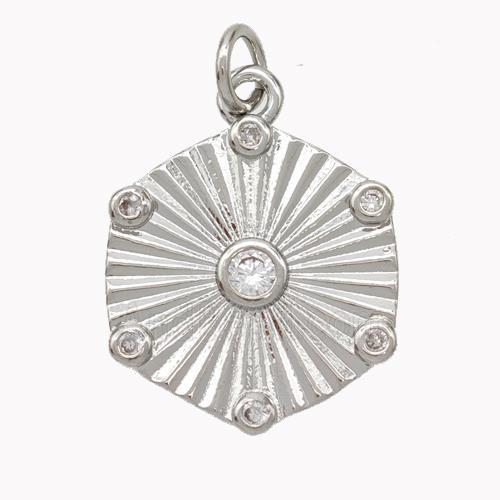 Copper Hexagon Pendant Pave Zirconia Platinum Plated