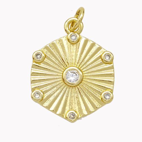 Copper Hexagon Pendant Pave Zirconia Gold Plated