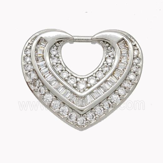 Copper Heart Pendant Micropave Zirconia Platinum Plated