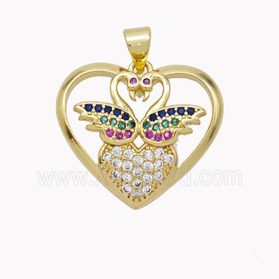 Copper Swan Pendant Micropave Zirconia Heart Gold Plated