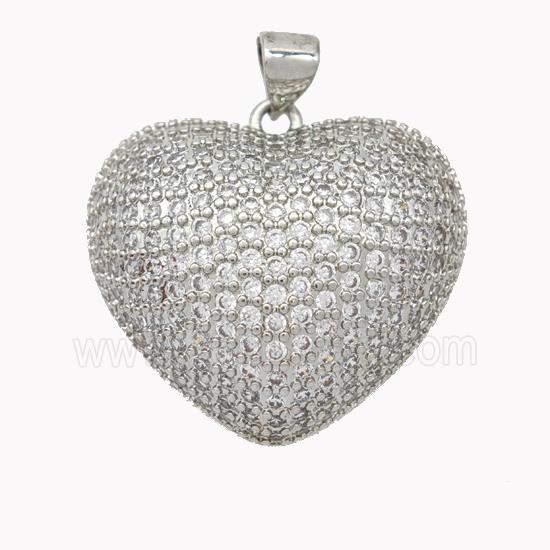 Copper Heart Pendant Micropave Zirconia Platinum Plated