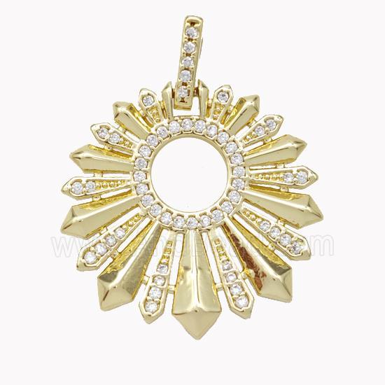 Copper Sun Ray Pendant Micropave Zirconia Gold Plated