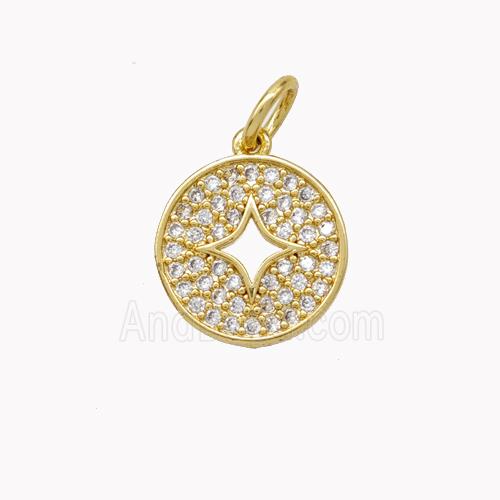 Copper Star Pendant Pave Zirconia Circle Gold Plated