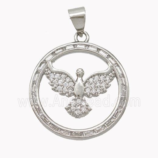 Copper Eagle Pendant Pave Zirconia Birds Platinum Plated