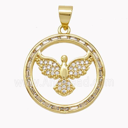 Copper Eagle Pendant Pave Zirconia Birds Gold Plated