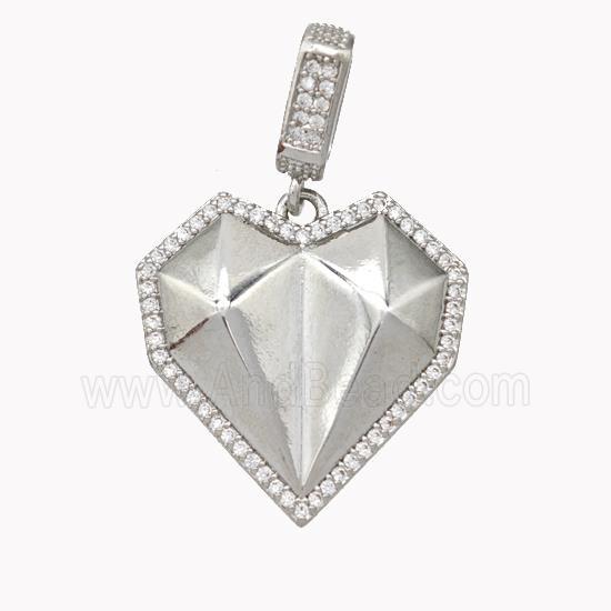 Copper 3D Puffy Heart Pendant Pave Zirconia Platinum Plated