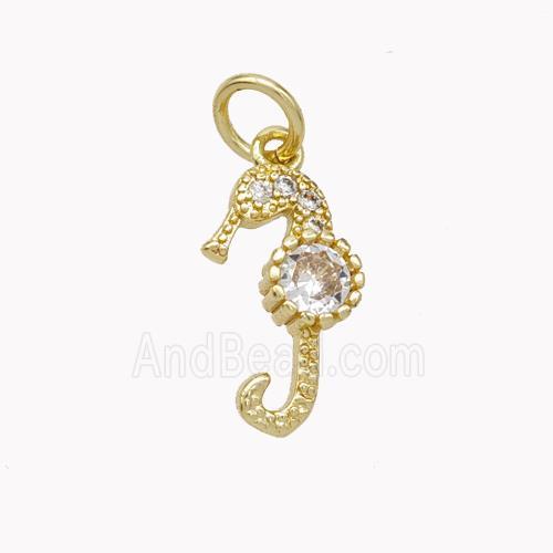 Copper Seahorse Pendant Pave Zirconia Gold Plated