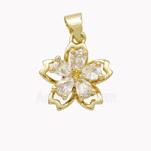 Copper Flower Pendant Pave Zirconia Gold Plated