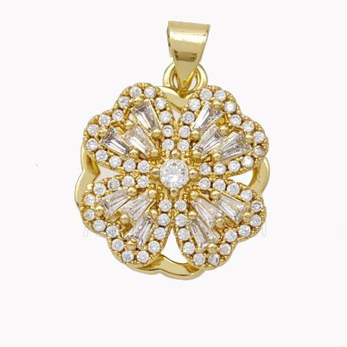 Copper Flower Pendant Pave Zirconia Gold Plated