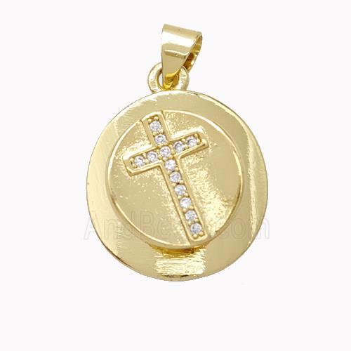 Copper Cross Pendant Pave Zirconia Circle Gold Plated