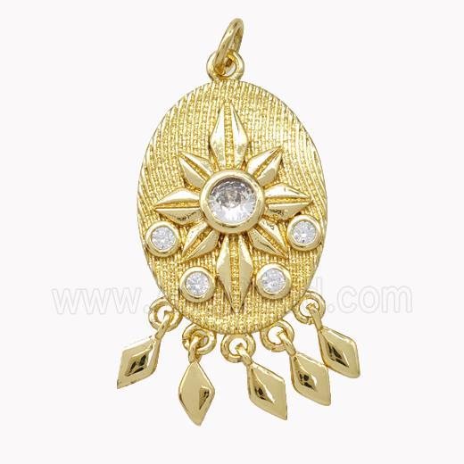 Copper Oval Pendant Pave Zirconia Star Tassel Gold Plated